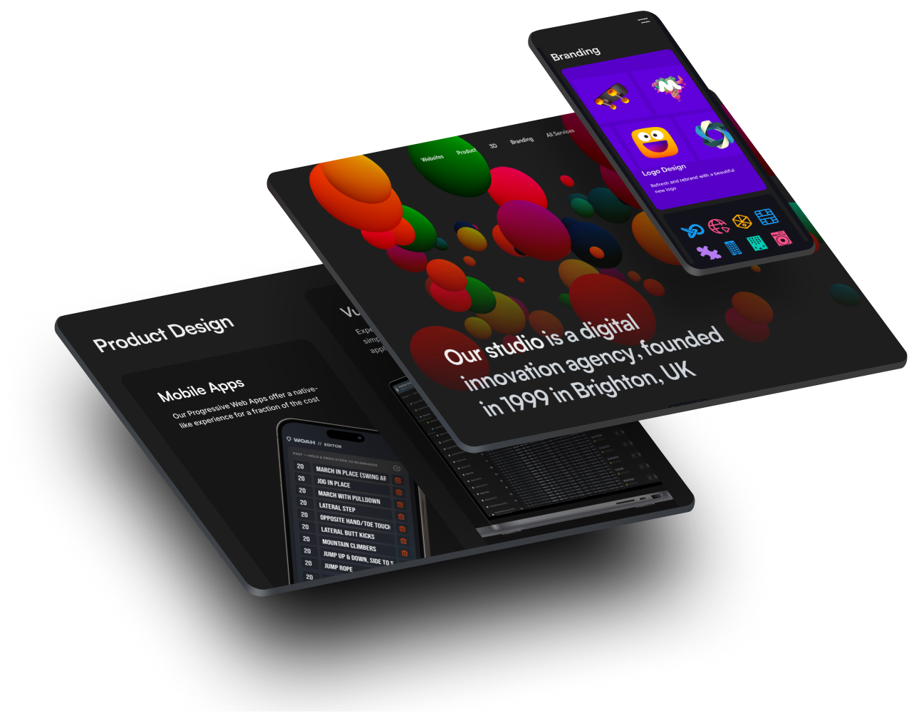 Tampilan layar menunjukkan tampilan ponsel, tablet, dan desktop dari situs web kami