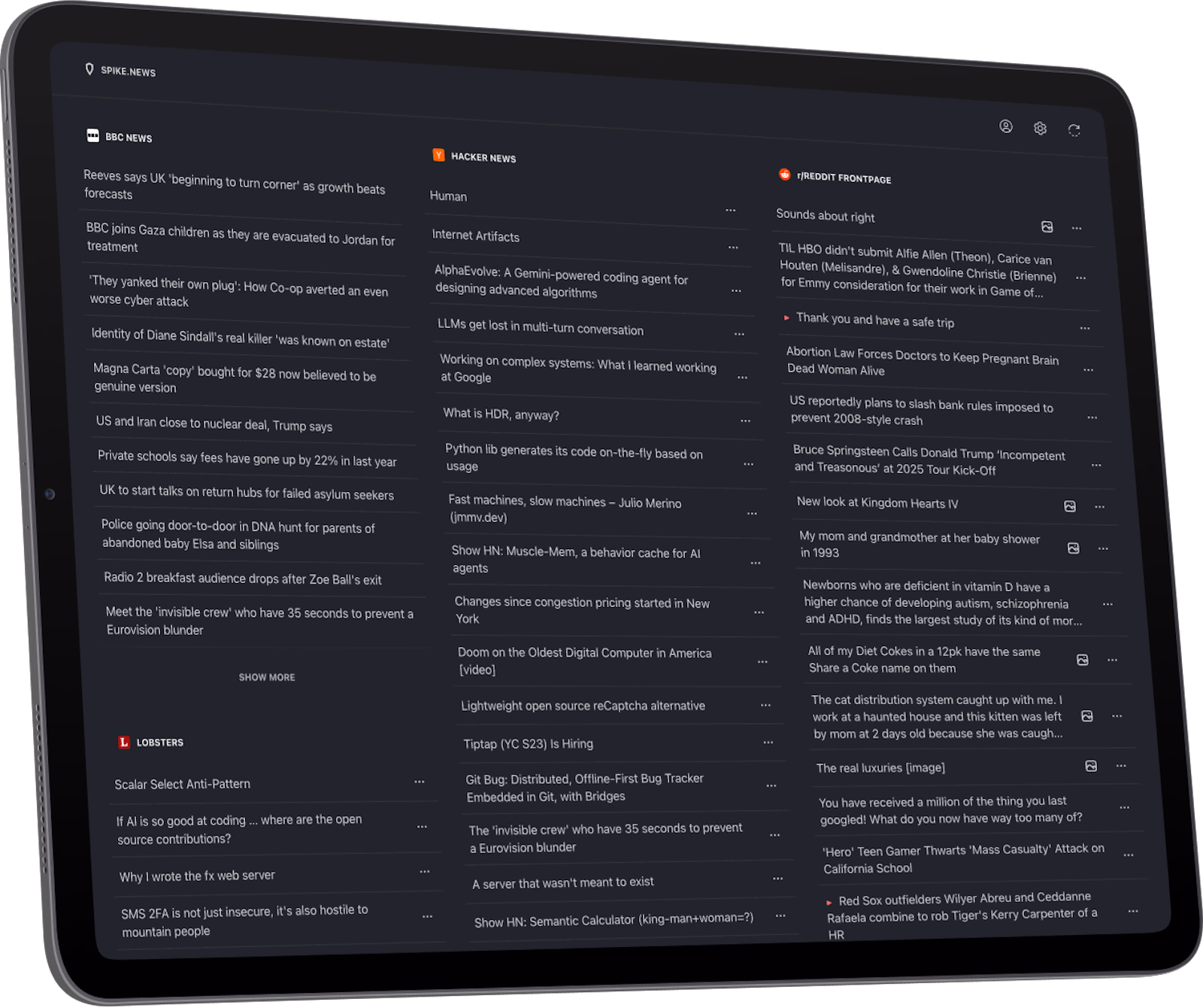 iPad menampilkan situs web spike.news
